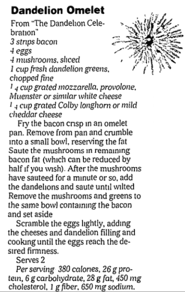 A dandelion recipe, State Journal-Register newspaper article 5 April 2006