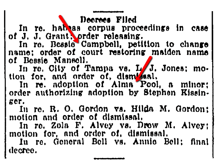 An article about name changes, Tampa Tribune newspaper article 24 June 1920