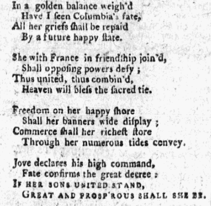 An article about "Columbia," Boston Evening-Post and the General Advertiser newspaper article 19 January 1782