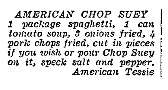 A recipe for American Chop Suey, 