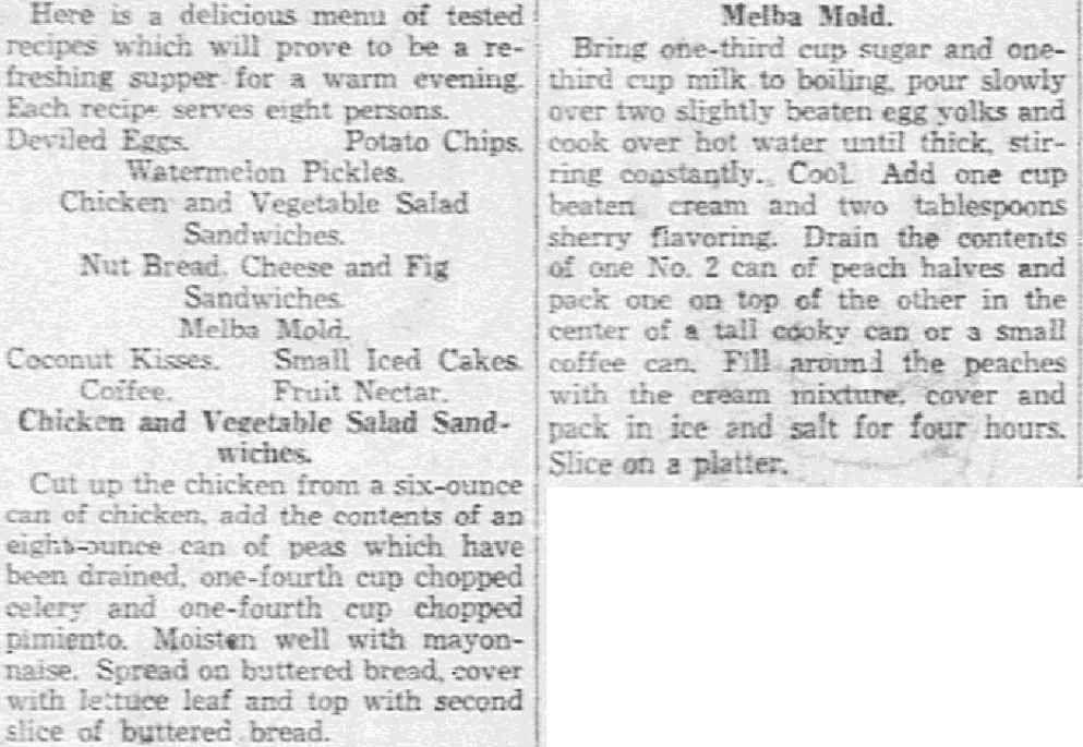 Recipes for the Fourth of July, Dallas Morning News newspaper article 29 June 1934