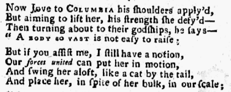 An article about "Columbia," Freeman’s Journal newspaper article 3 April 1782