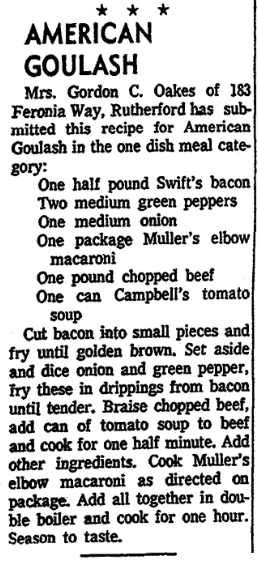 A recipe for American Chop Suey, Jersey Journal newspaper article 16 July 1959