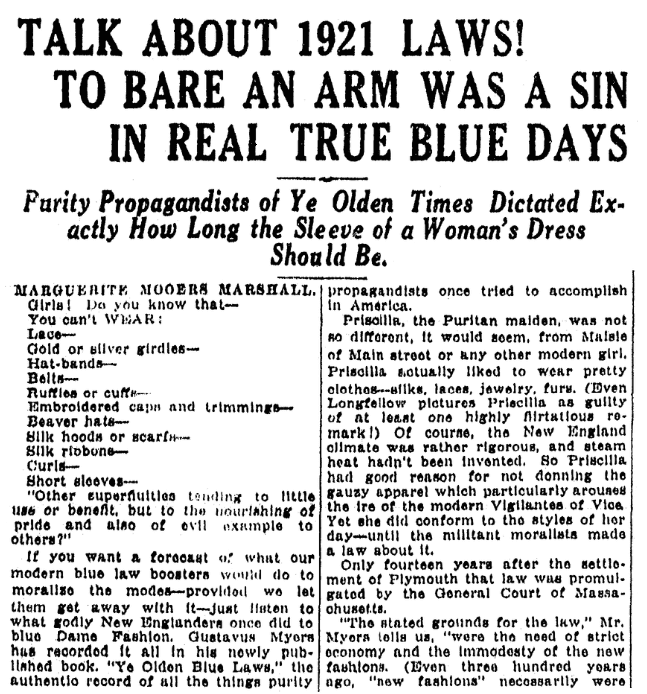 An article about fashion laws, Kalamazoo Gazette newspaper article 5 June 1921