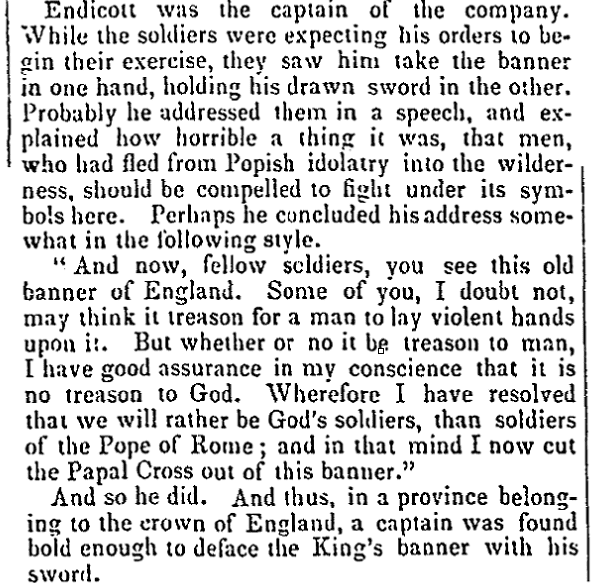 An article about John Endicott and the "Red Cross" incident, National Aegis newspaper article 6 January 1841