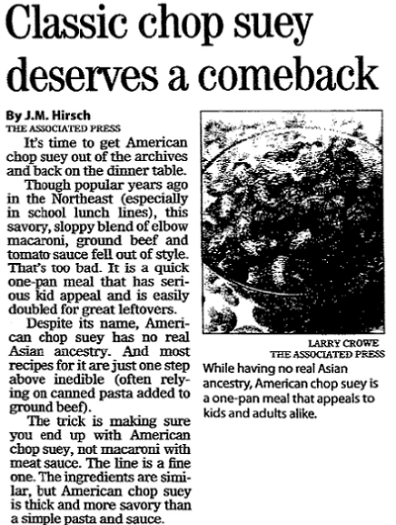 An article about American Chop Suey, Register Star newspaper article 14 March 2007