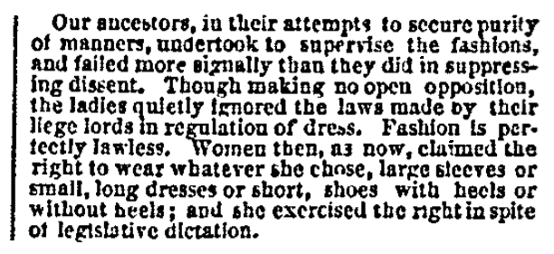 An article about fashion laws, San Francisco Bulletin newspaper article 10 June 1871