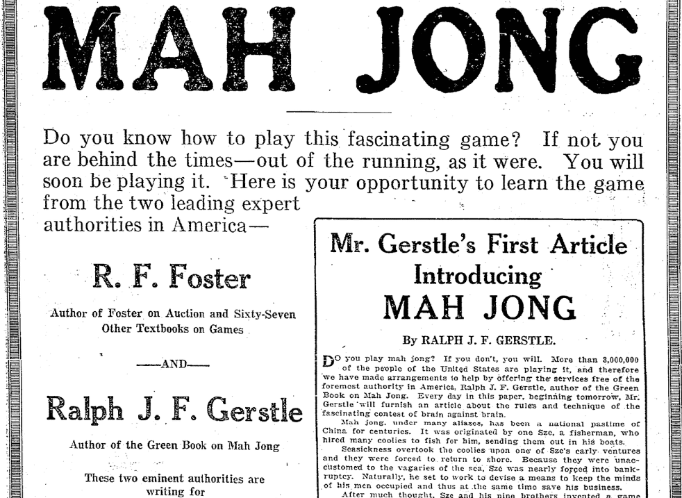 An article about Mah Jong, Seattle Daily Times newspaper article 2 March 1924