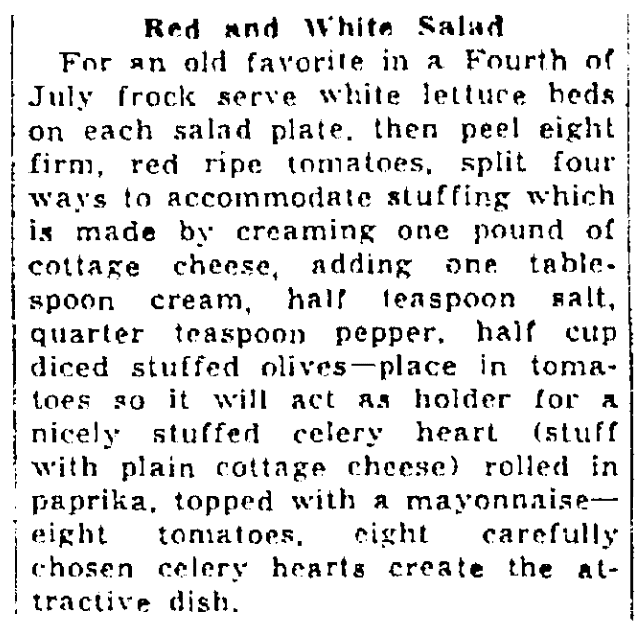 A salad recipe, Times-Picayune newspaper article 26 June 1937