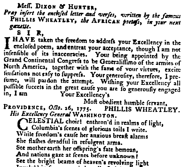 An article about "Columbia," Virginia Gazette newspaper article 30 March 1776