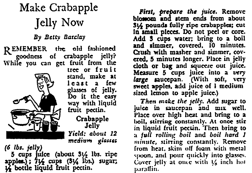 A recipe for crabapple jelly, Arkansas State Press newspaper article 17 January 1958