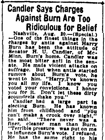 An article about the 19th Amendment, Chattanooga News newspaper article 20 August 1920