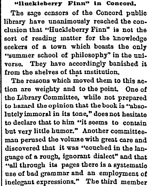 An article about Mark Twain and Huckleberry Finn, New York Herald newspaper article 18 March 1885