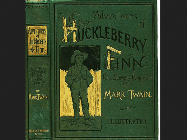 Photo: cover of the first U.S. edition of "Adventures of Huckleberry Finn," by Mark Twain, 1884. Credit: Wikimedia Commons.