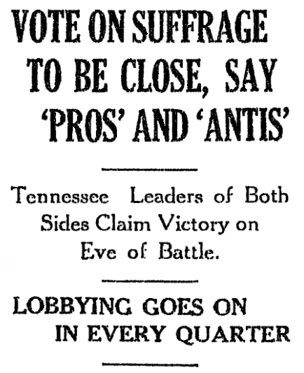 An article about the 19th Amendment, Times-Picayune newspaper article 17 August 1920