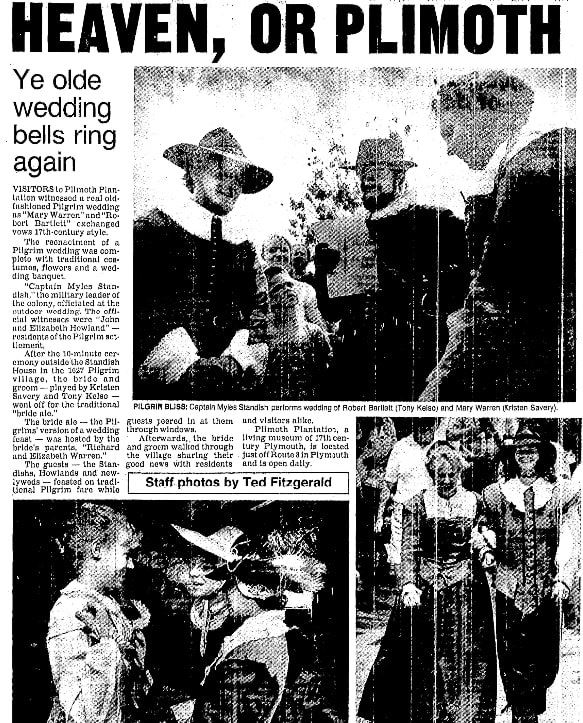 An article about the Mayflower Pilgrims, Boston Herald newspaper article 11 July 1986