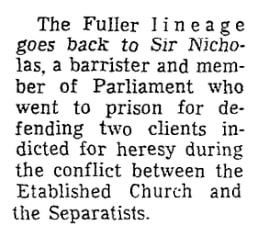 An article about the Mayflower passengers and their descendants, Columbus Dispatch newspaper article 23 November 1967