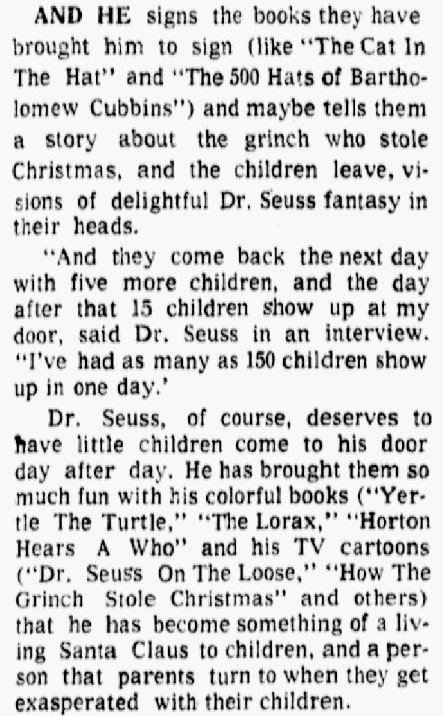 An article about Dr. Seuss, Dallas Morning News newspaper article 14 September 1974