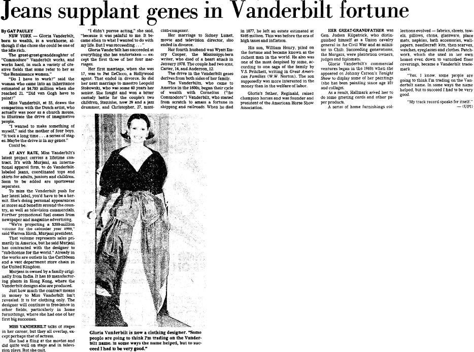 An article about Gloria Vanderbilt, Dallas Morning News newspaper article 30 September 1979