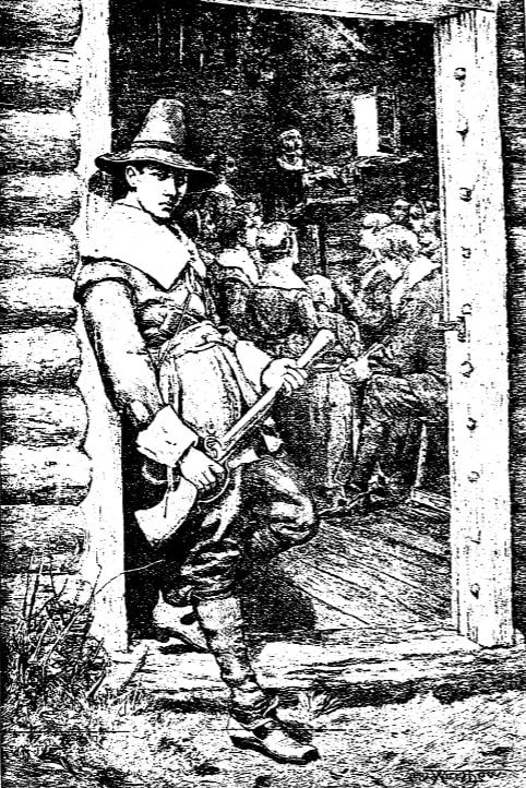 Illustration: “At the Church Door: A Puritan Thanksgiving,” drawn by W. H. Low for an 1882 issue of Harper’s Weekly