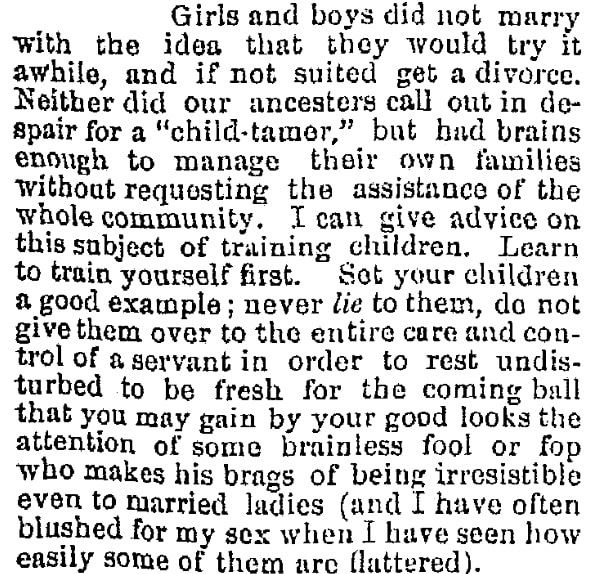 Advice column, Oregonian newspaper article 7 July 1879