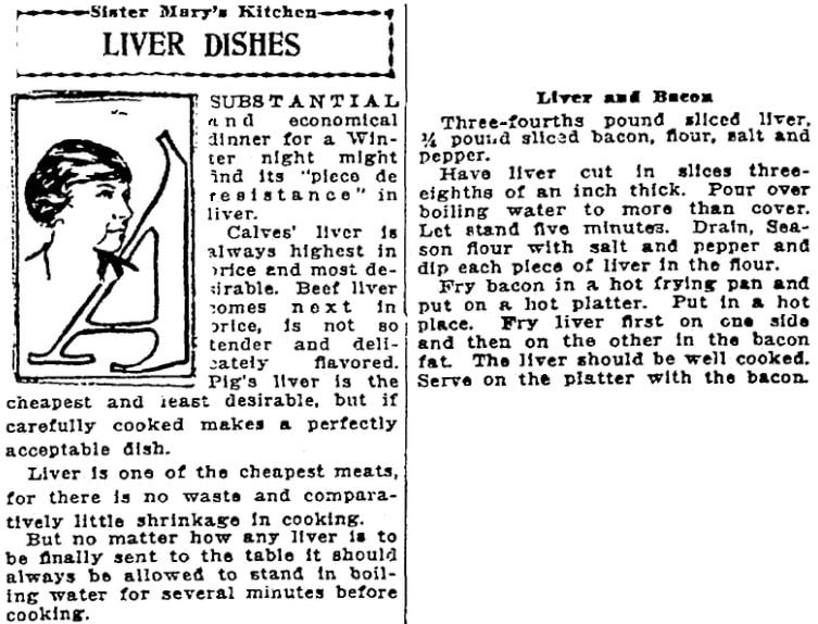 A liver recipe, Patriot newspaper article 24 January 1922