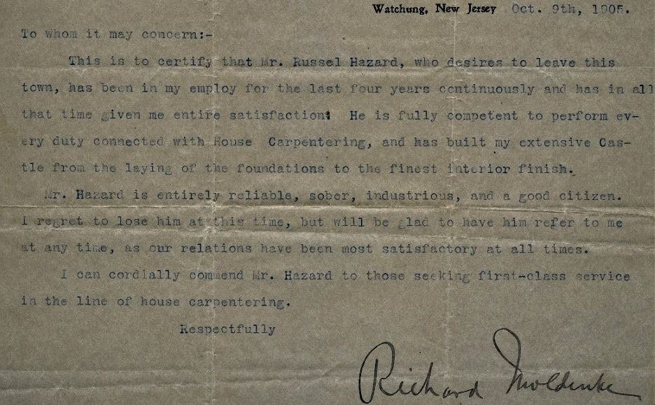 Photo: letter from Richard Moldenke recommending Russell Hazard, 9 October 1905