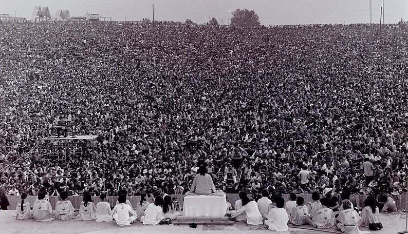Photo: opening ceremony at Woodstock Rock Festival. Swami Satchidananda giving the opening speech on 15 August 1969
