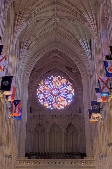 Photo: the west rose window was dedicated in 1977 in the presence of both President Jimmy Carter and Queen Elizabeth II (as Supreme Governor of the Church of England)