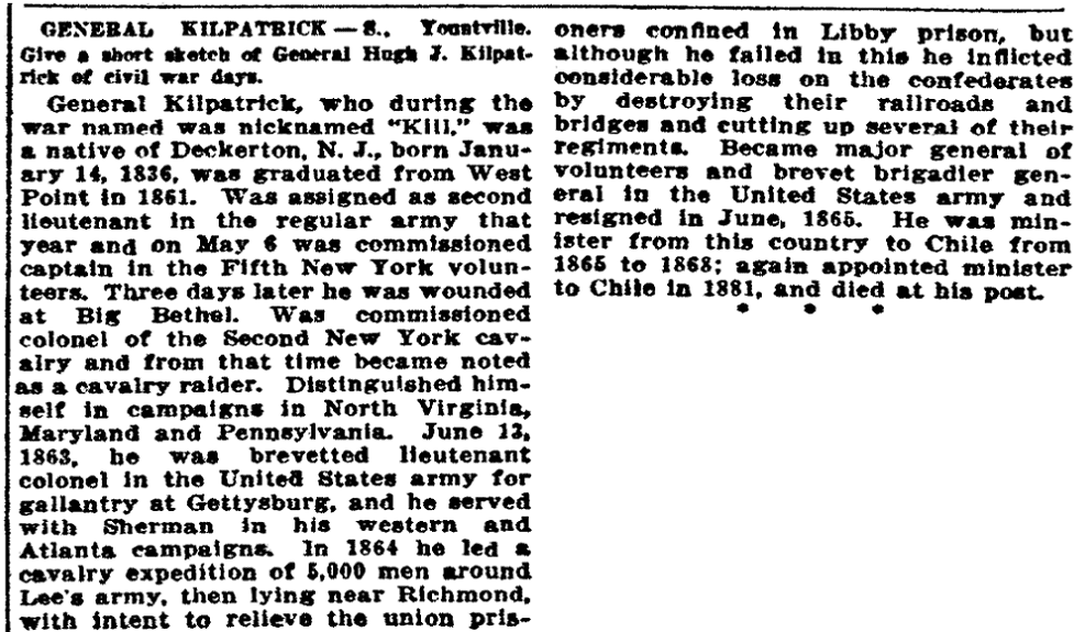 An article about Hugh Judson Kilpatrick, San Francisco Call Bulletin newspaper article