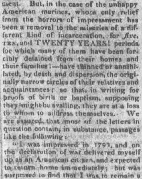 An article about birth certificates, Bee newspaper article 28 June 1814
