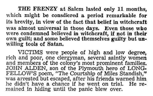 An article about the 1692 Salem Witch Trials, Boston American newspaper article 20 March 1959