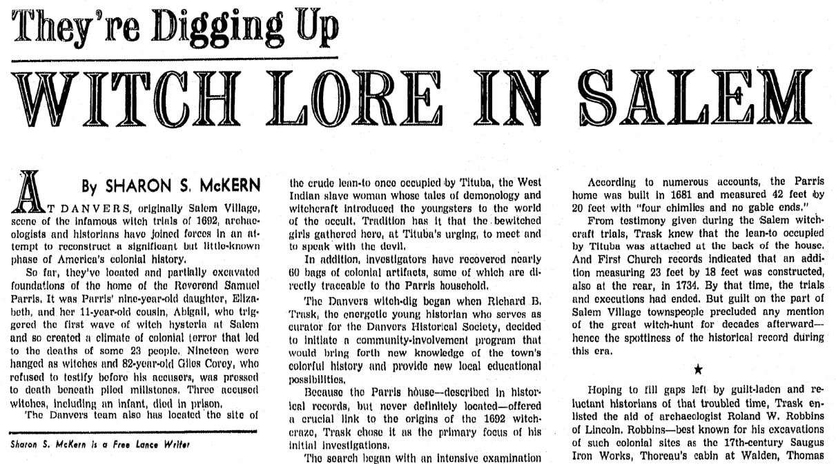 An article about the Salem Witch Trials, Boston Record American newspaper article 20 June 1971