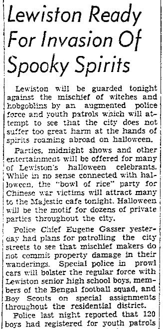 An article about Halloween, Lewiston Tribune newspaper article 31 October 1939