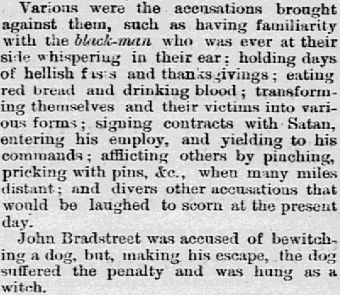 An article about the 1692 Salem Witch Trials, Lowell Daily Citizen and News newspaper article 19 November 1872