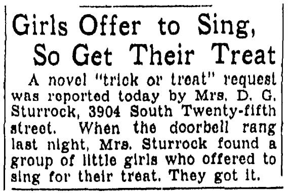 An article about Halloween, Omaha World-Herald newspaper article 26 October 1939