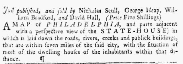 An article about Nicholas Scull, Pennsylvania Gazette newspaper article 2 July 1752