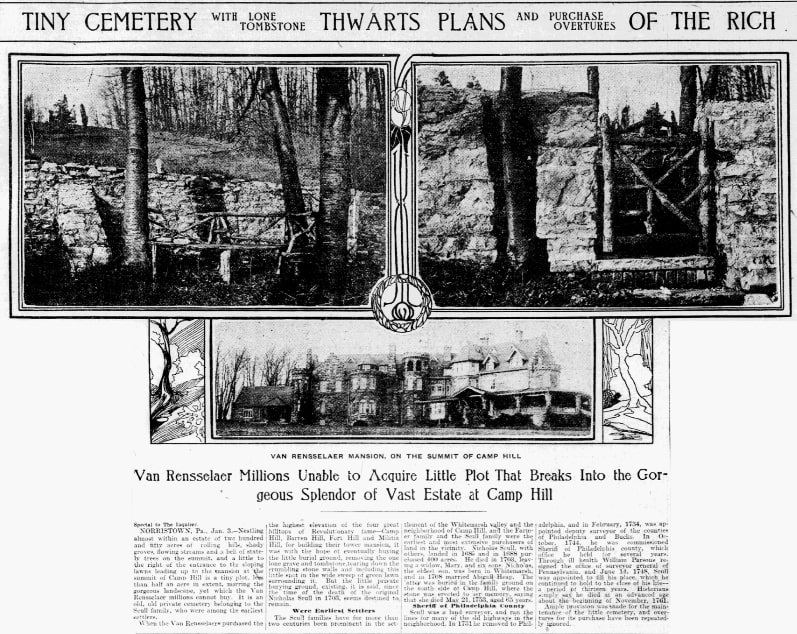 An article about the Scull family cemetery, Philadelphia Inquirer newspaper article 4 January 1904