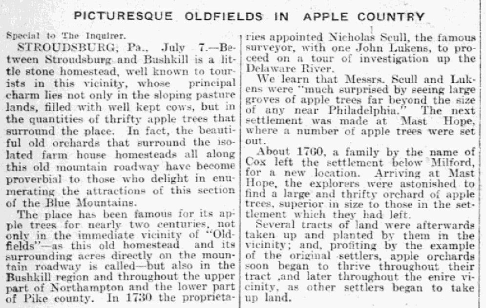 An article about Nicholas Scull, Philadelphia Inquirer newspaper article 8 July 1906