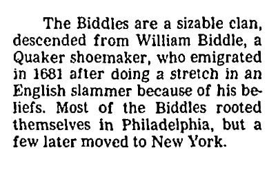 An article about the Biddles, San Francisco Chronicle newspaper article 7 January 1985