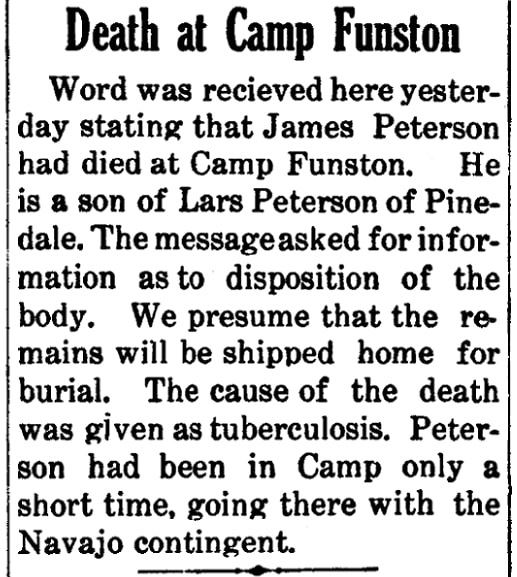 An article about Lars Peterson, Snowflake Herald newspaper article 19 October 1917