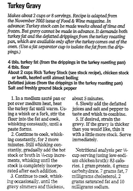 Turkey gravy recipe, Advocate newspaper article 19 November 2009