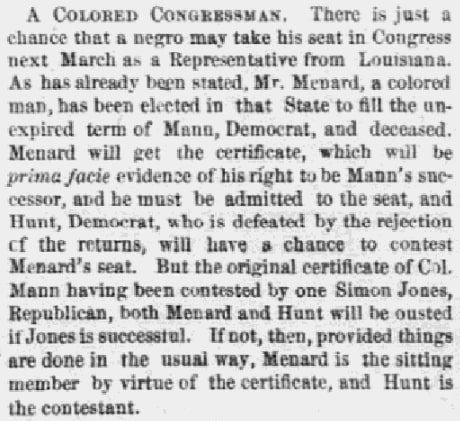 An article about John Menard, Boston Journal newspaper article 30 November 1868