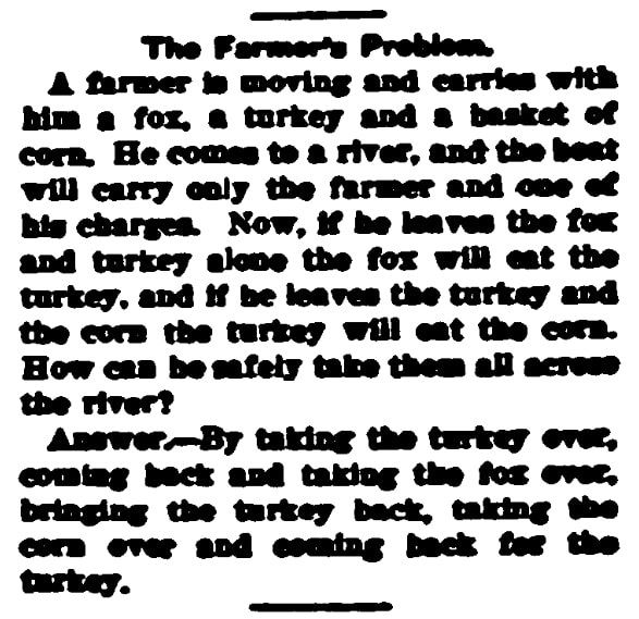 A Thanksgiving Day puzzle, Broad Ax newspaper article 16 January 1915
