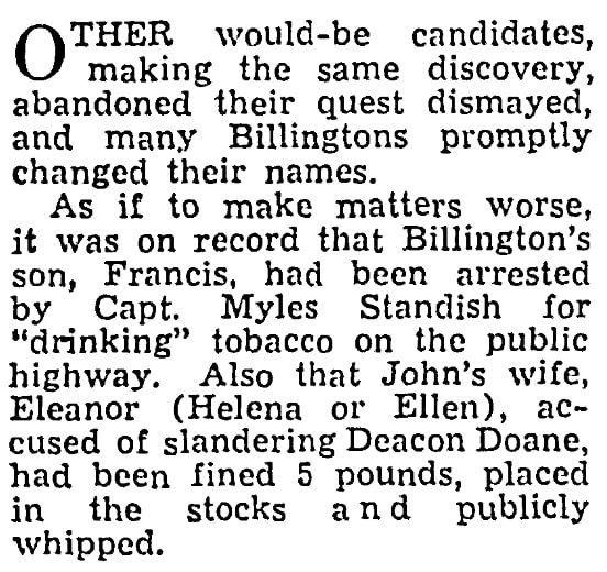 An article about the Mayflower passengers, Chicago Sun newspaper article 24 June 1945