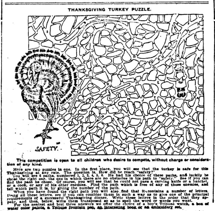 A Thanksgiving Day puzzle, New-York Daily Tribune newspaper article 24 November 1907