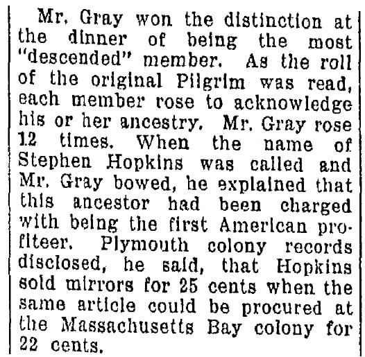 An article about the Mayflower passengers, Omaha World-Herald newspaper article 24 November 1929