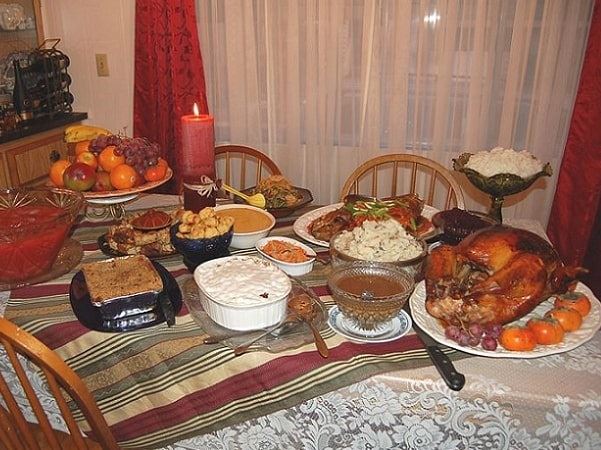Photo: traditional Thanksgiving dinner. Credit: Ms. Jones; Wikimedia Commons.