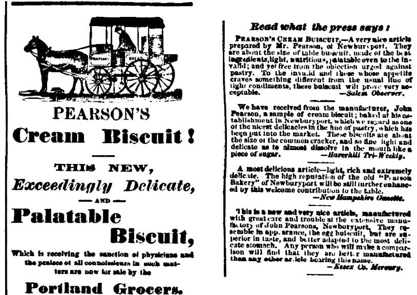 An ad for Pearson's bakery, Portland Daily Press newspaper article 7 October 1867