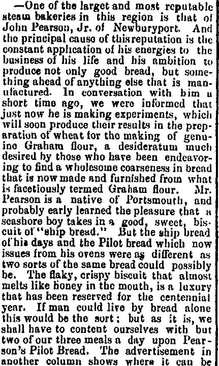 An article about Pearson's bakery, Portsmouth Journal of Literature and Politics newspaper article 17 June 1876